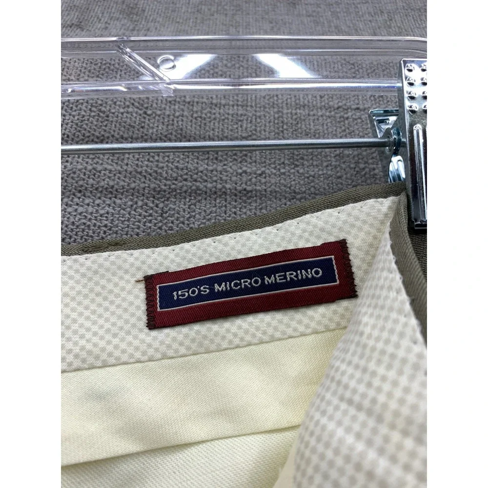 Corbin Dress Pants Mens 34 Green 150s Micro Merino Pleated Straight Leg Oxford